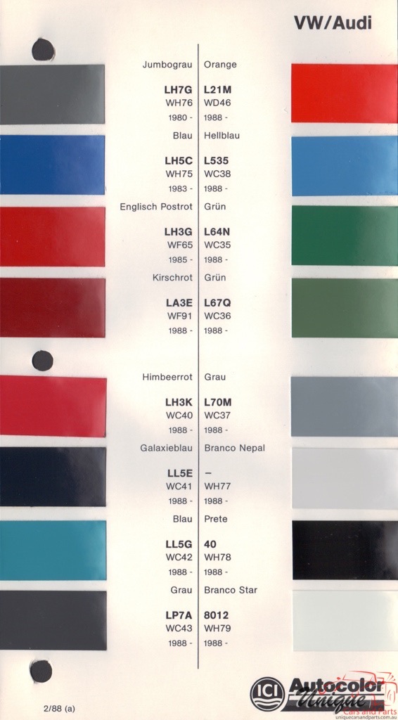 1980 - 1990 Volkswagen Paint Charts Autocolor